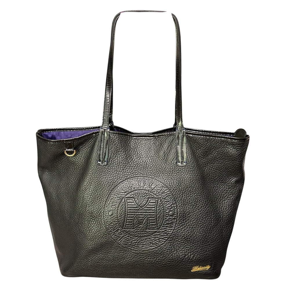 Metrocity Made in Italy Black Pebbled Leather Tote Bag w/ Liner Pouch